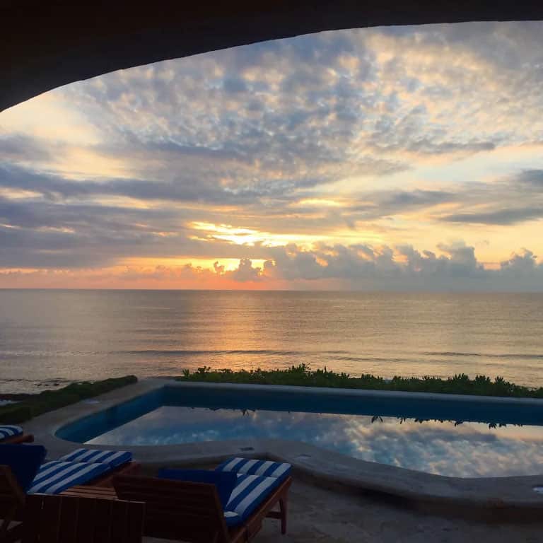 View of Pool and Caribbean Sea from Casa Tres Palmeras